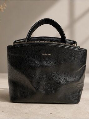 2405 - Matt & Nat Black Vegan Leather Multi-Compartment Top Handle Bag / Satchel